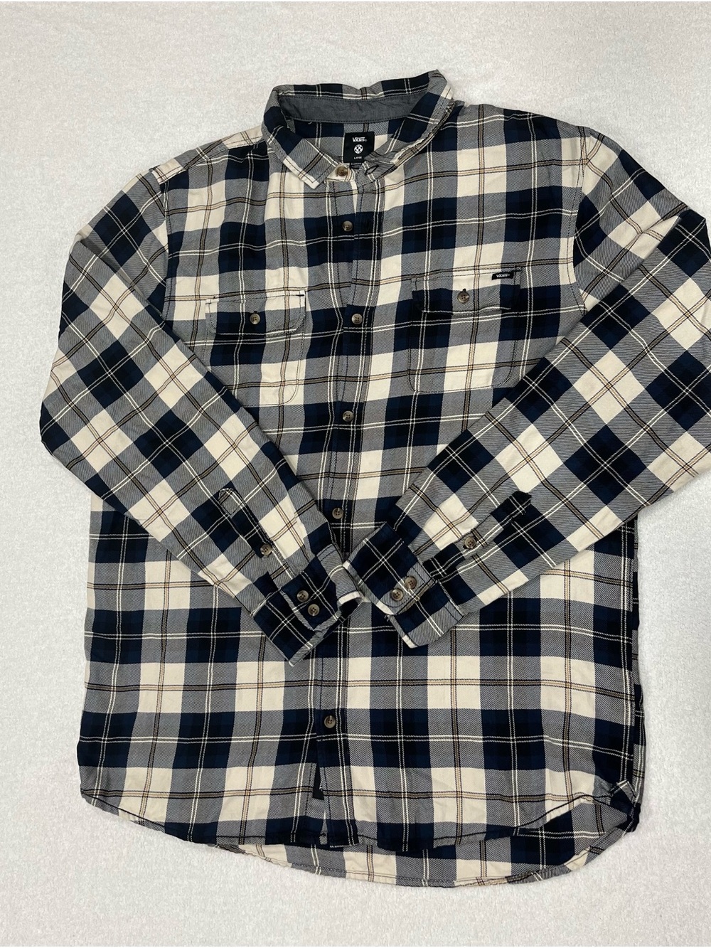 VANS Off the Wall Mens L Blue,White, Gray Plaid Flannel